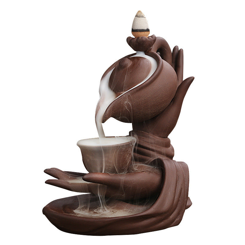 F Ceramic Waterfall Incense Burner Buddha Hand Censer Holder Indoor Smoke Backflow Incense Fountain Buddhist Altar Table Decor F Ceramic Waterfall Incense Burner Buddha Hand Censer Holder Indoor Smoke Backflow Incense Fountain Buddhist Altar Table Decor